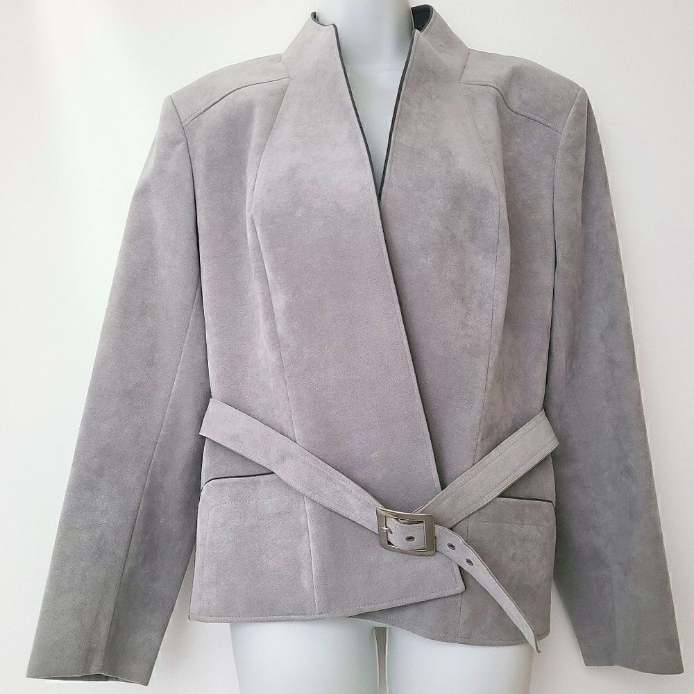 Vintage Faux Suede Grey Belted Blazer M